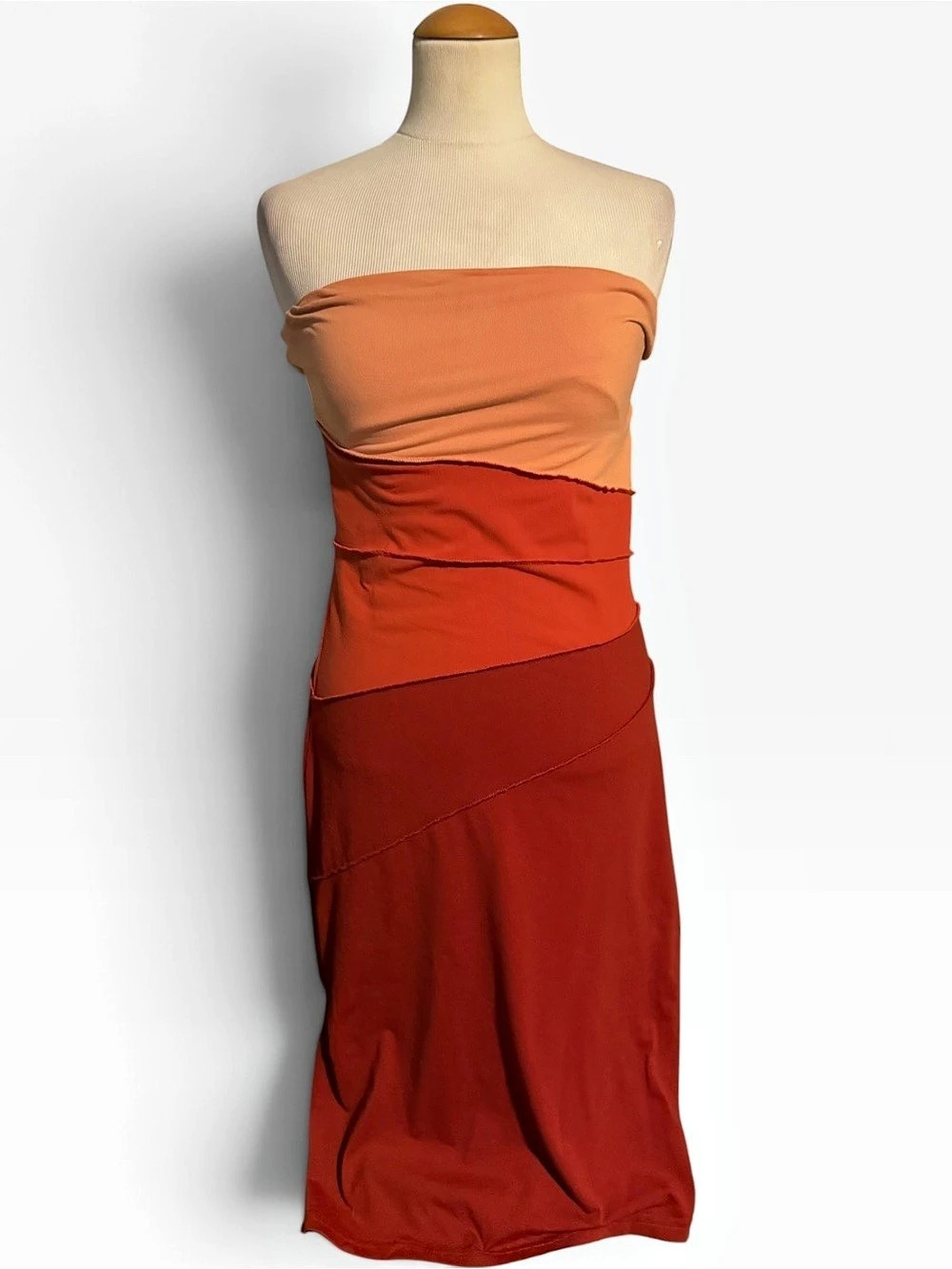 Susana Monaco Strapless Colorblock Midi Dress Orange Red Size L